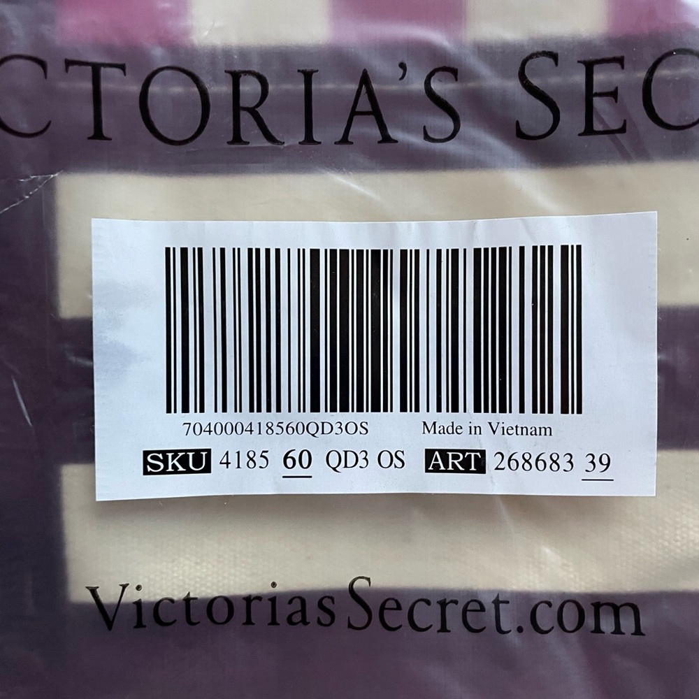 🆕 PINK VICTORIA'S SECRET STRIPED LARGE CANVAS TOTE WEEKENDER BAG - Picture 7 of 8